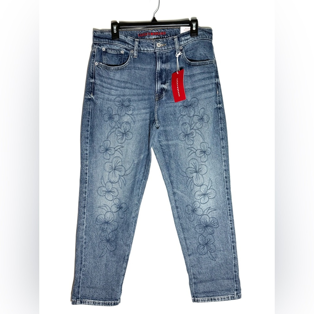 Lucky Brand Boy Mid Rise Floral Stitched Jeans